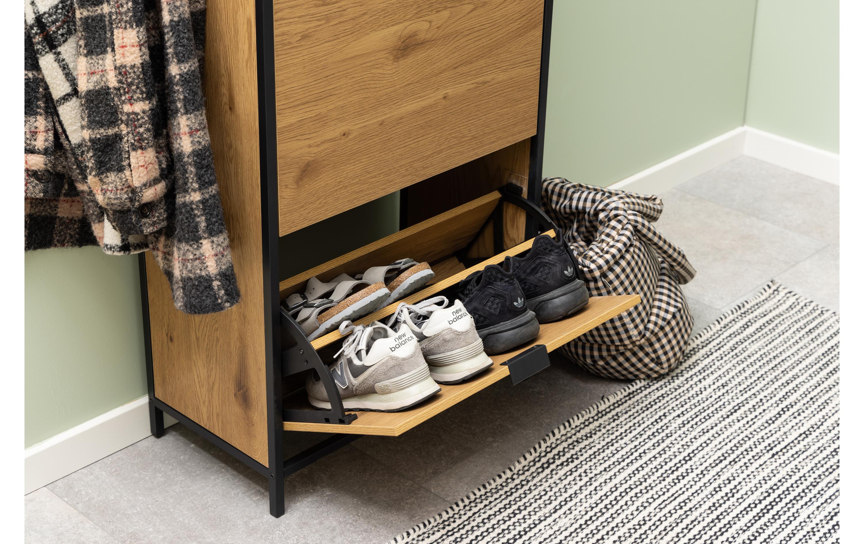 Schuhschrank Seaford 56 x 30 x 129 cm, Nature/Schwarz<br>Schuh-Organizer
