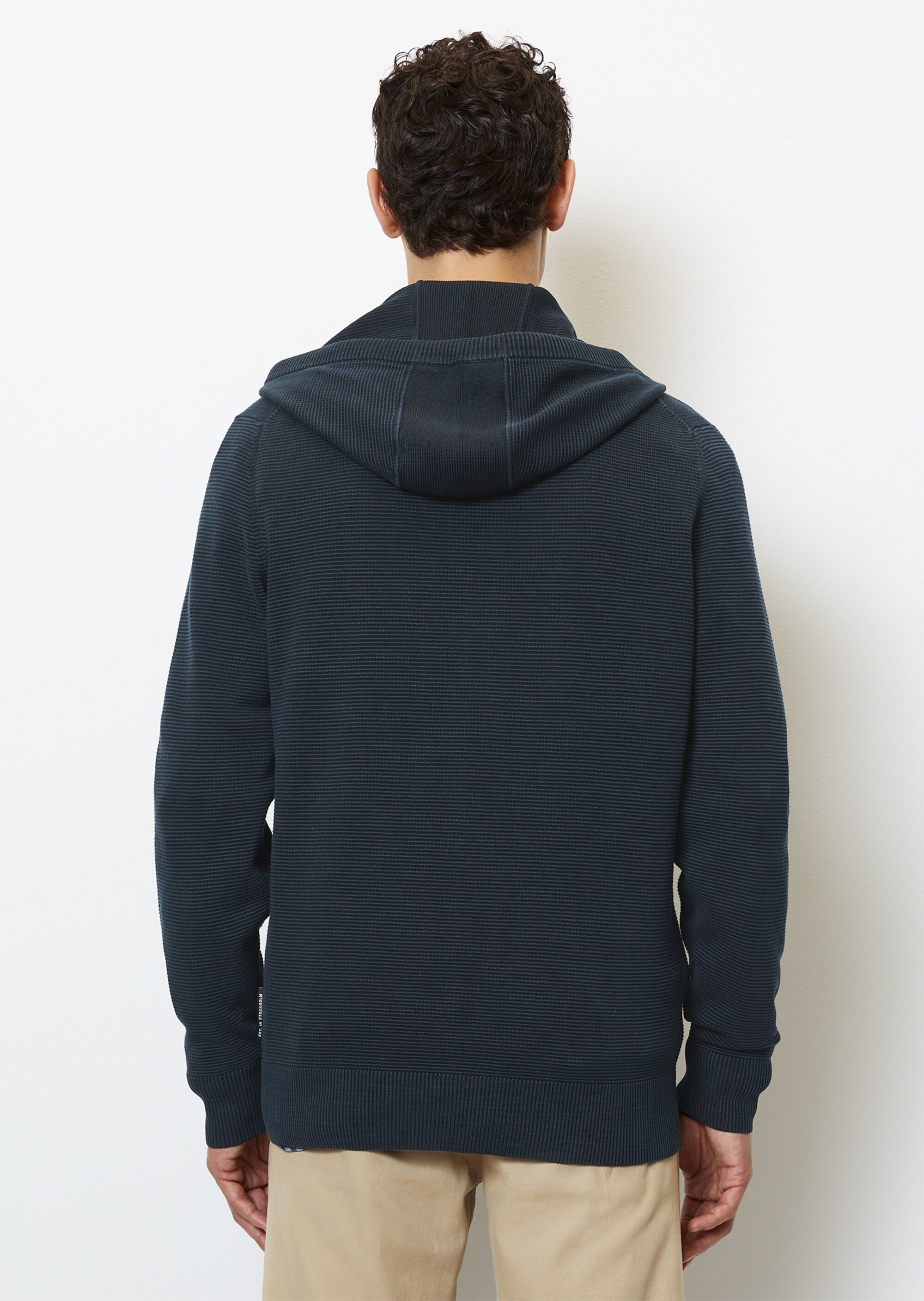 Kapuzen-Strickjacke regular mit quer gerippter Ottoman-Struktur