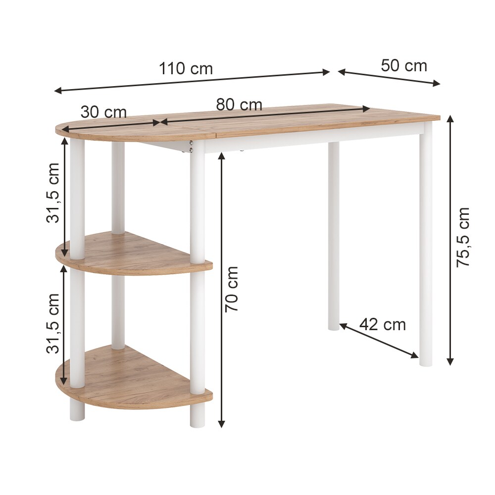 Vicco Bartisch Freetown Eiche Weiß 110 x 75,5 cm mit Regal