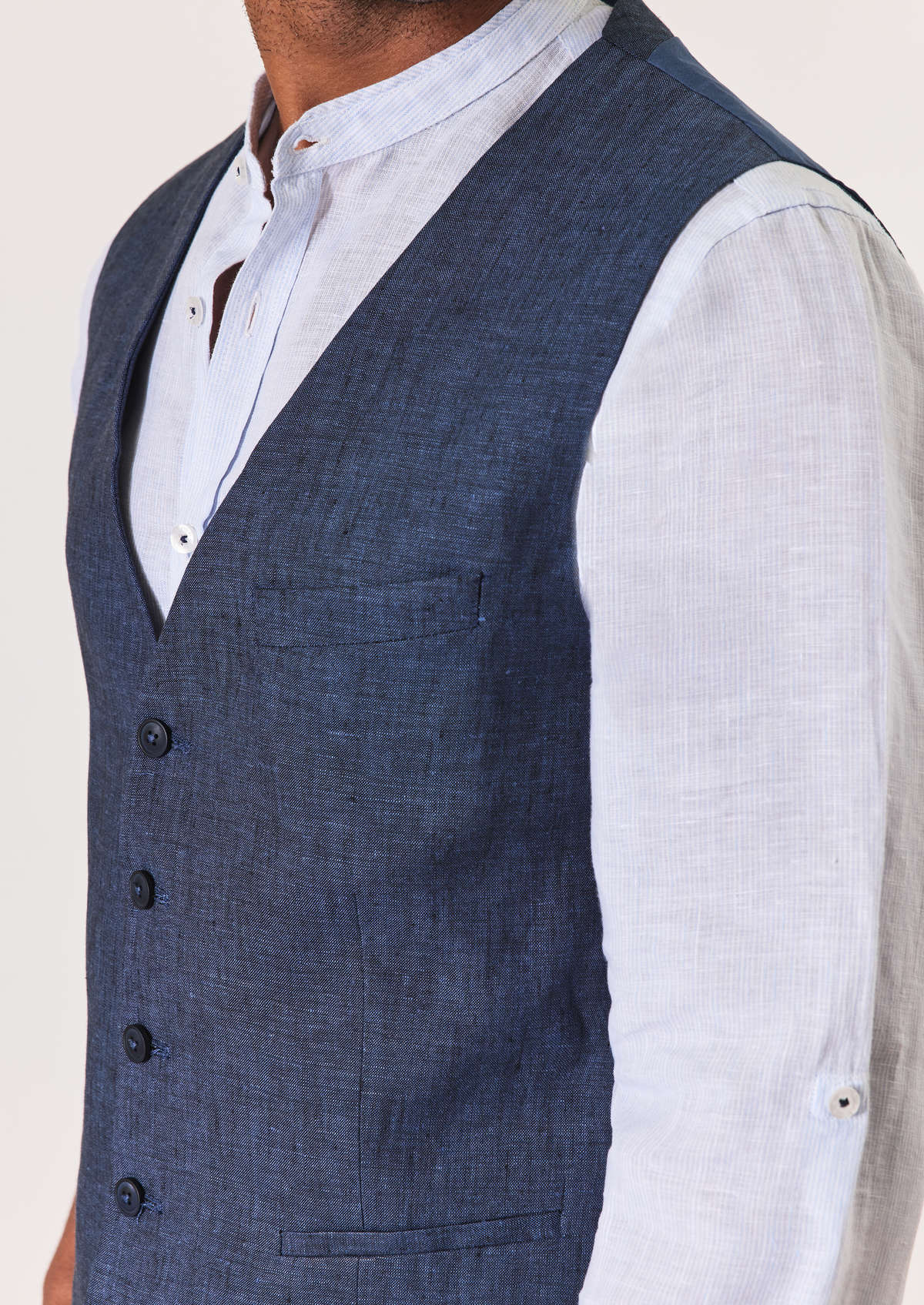 Gilet casual en lin uni bleu indigo