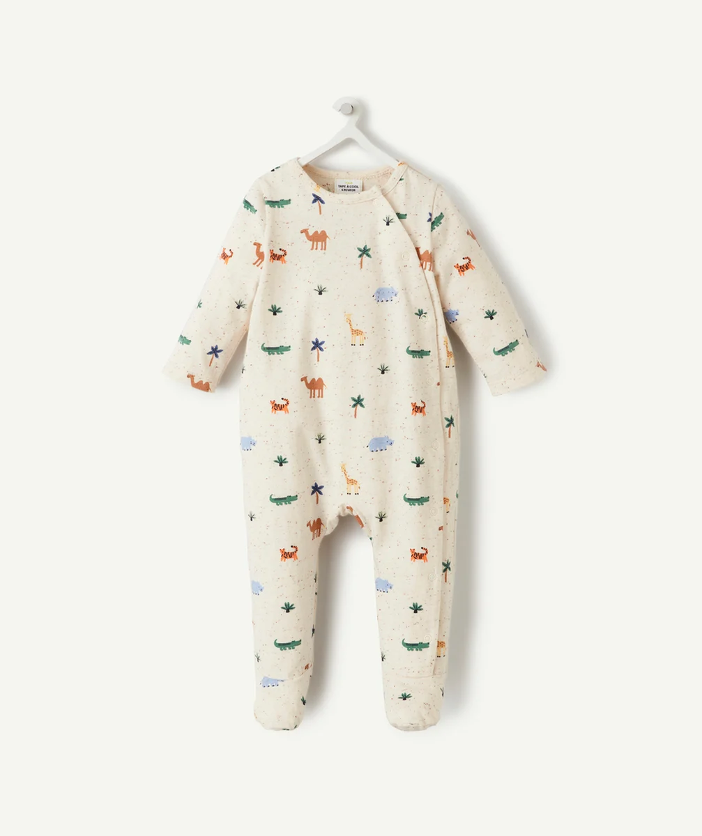 dors-bien bébé en coton bio écru avec imprimé animaux