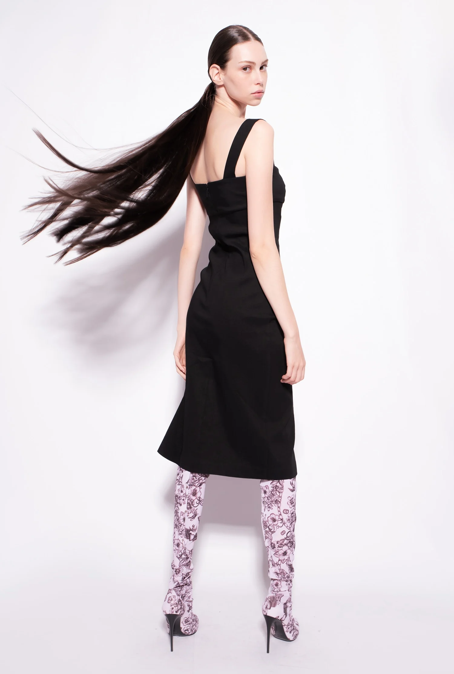 Robe mi-longue stretch | Noir