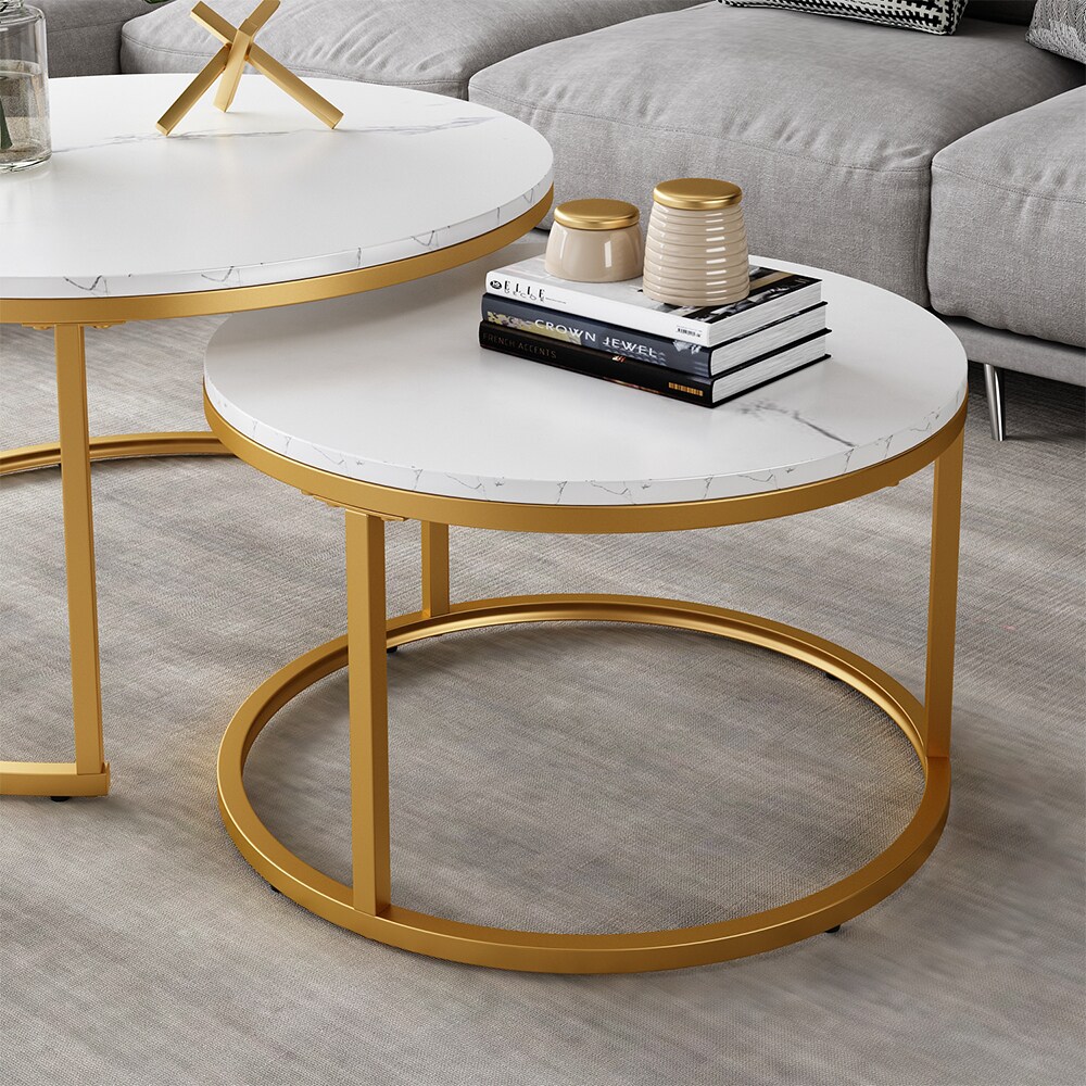 Vicco Couchtisch Montreal Weiß Gold 77 x 40 cm Wohnzimmertisch 2er-Set