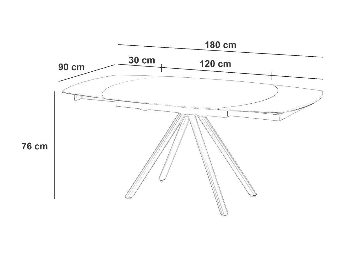 Kyoto four Table extensible (120/180 x 90 cm) en céramique grise