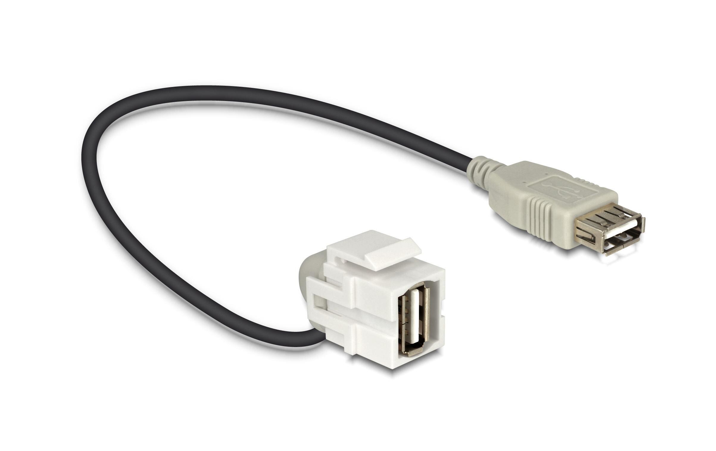 Keystone-Modul USB2.0, A - A, (f-f) 110° gewinkelt, WeissKeystone-Modul mit Kabel