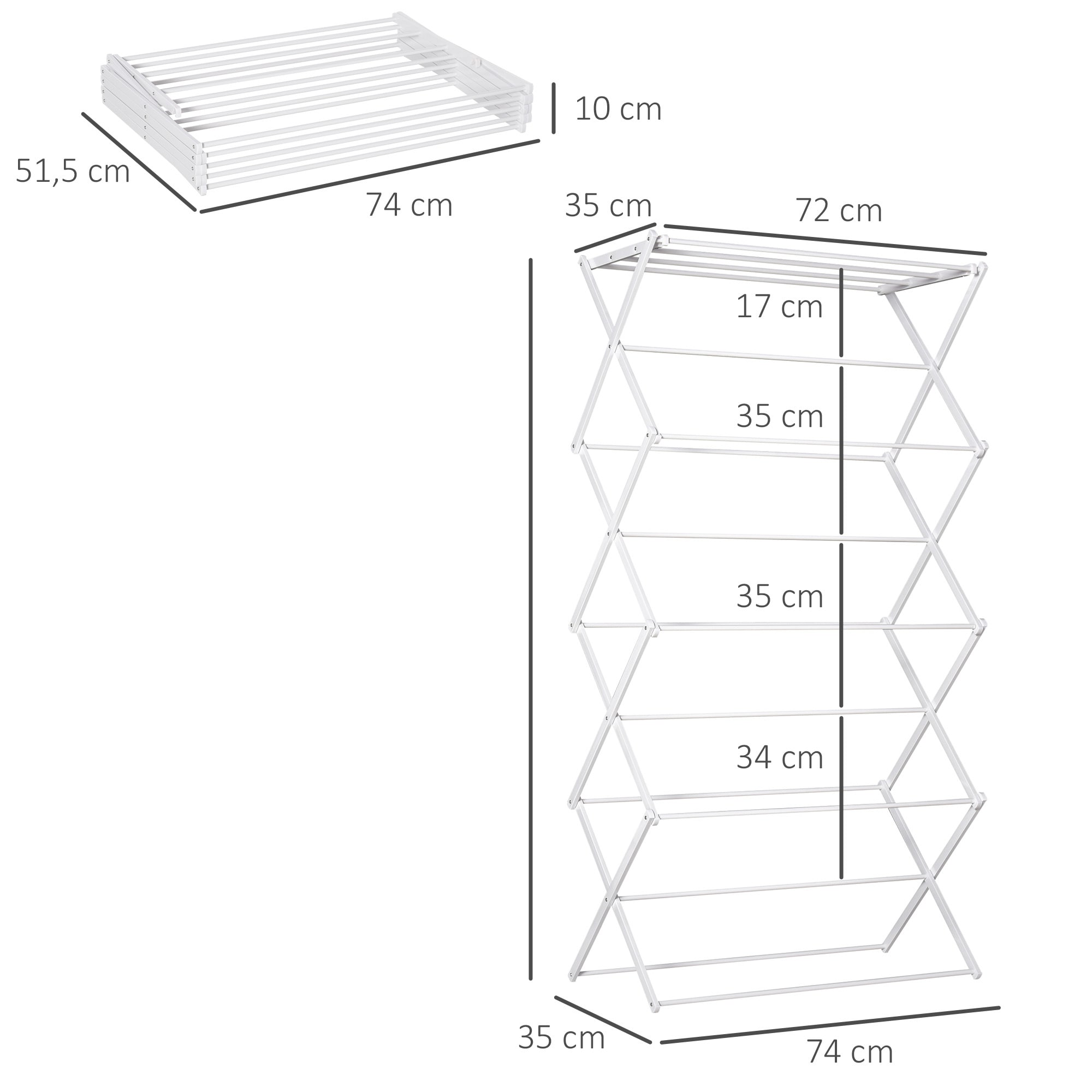 HOMCOM Wäscheständer mit 8 Ebenen weiß 74 x 35 x 144 cm (LxBxH)
