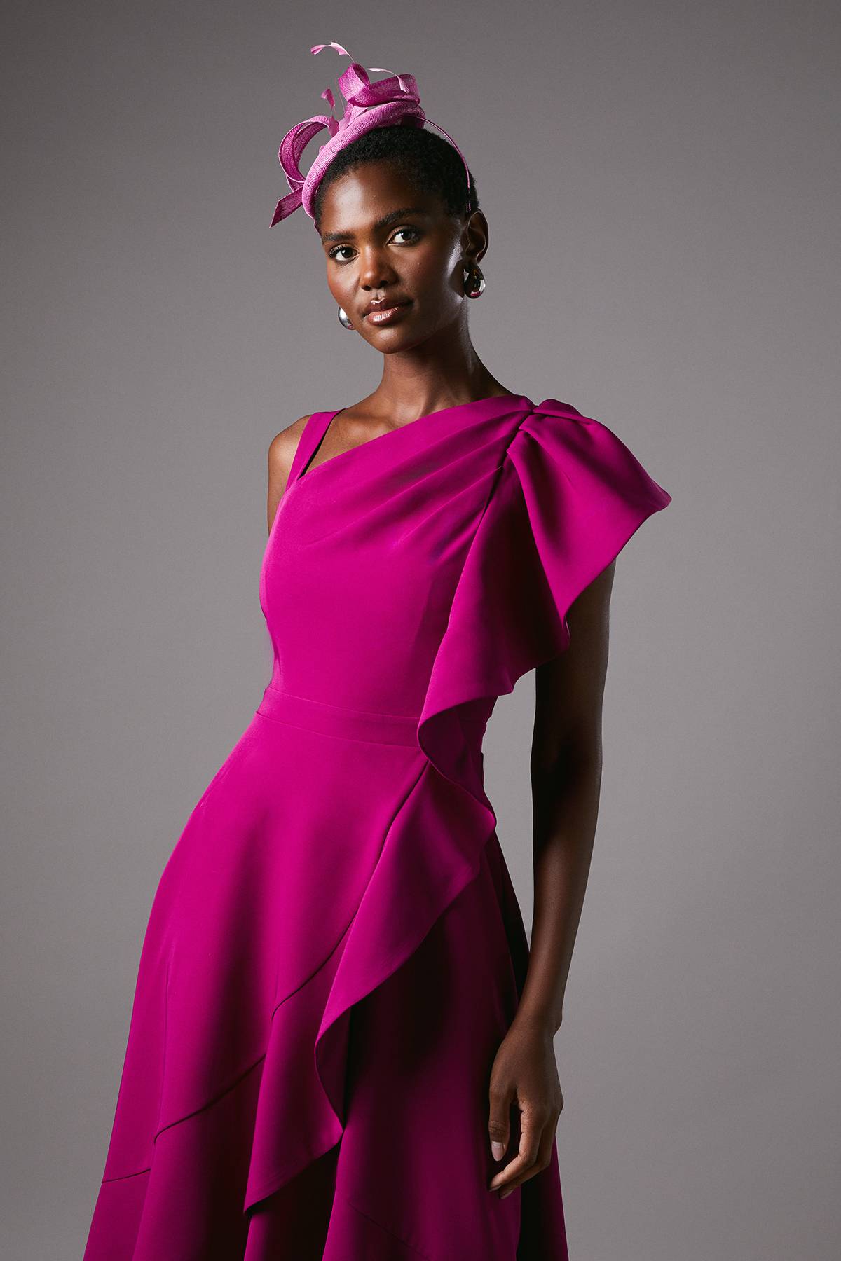 Coast Robe Midi en Crêpe à Volant Asymétrique