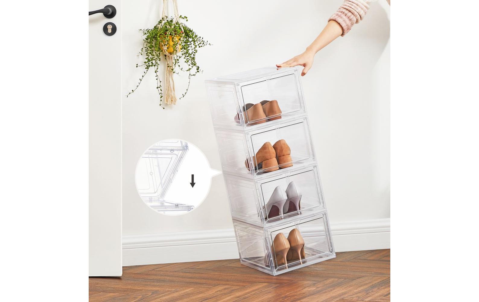 Schuhschrank Transparent/Weiss, 6 StückSchuhboxen aus Kunststoff