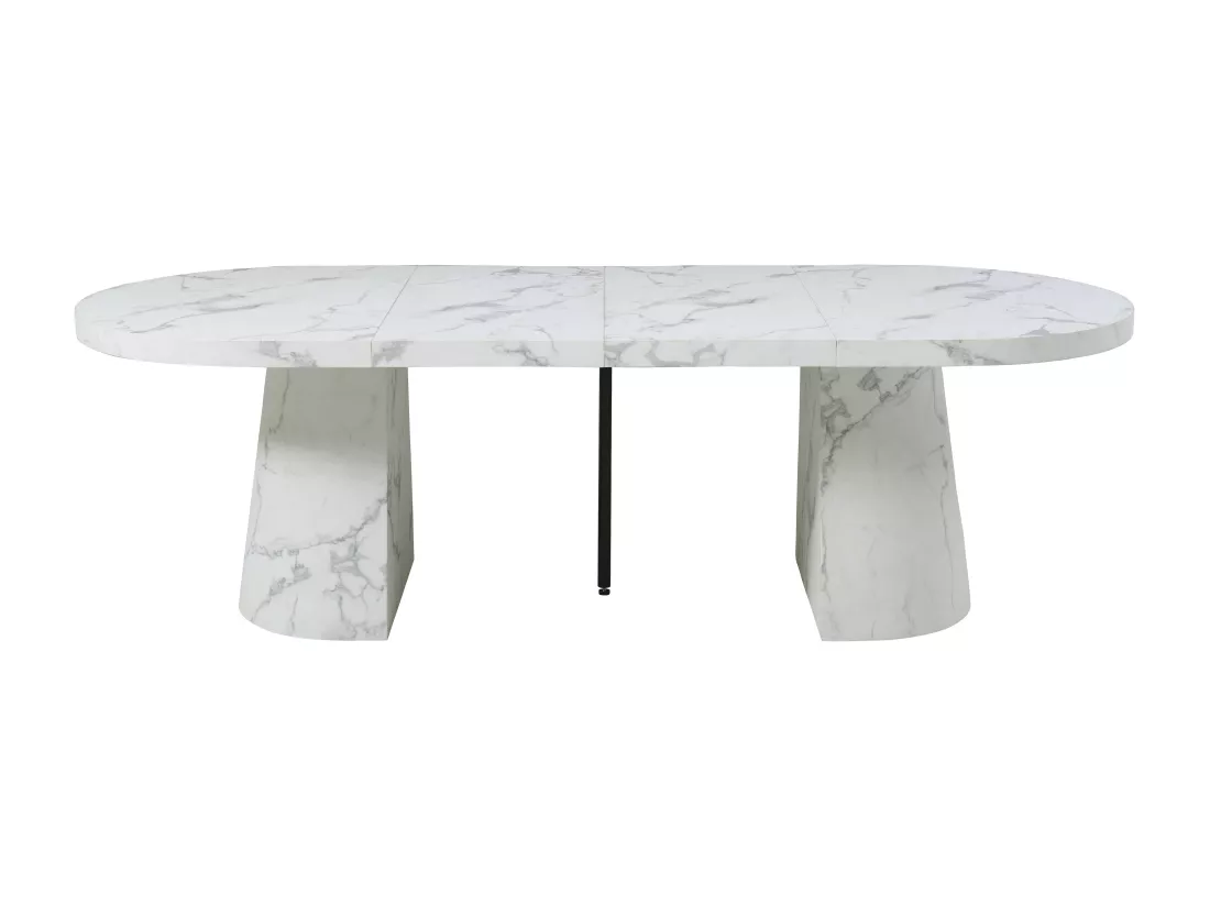 Table à manger extensible 6 à +12 personnes en MDF - Effet marbre blanc - CLOEVA