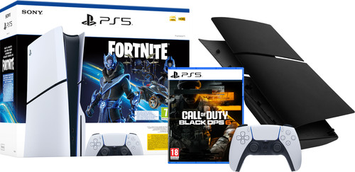 PS5 Slim Disc Edition + Fortnite Voucher + Black Ops 6  + Covers Zwart + Extra Controller
