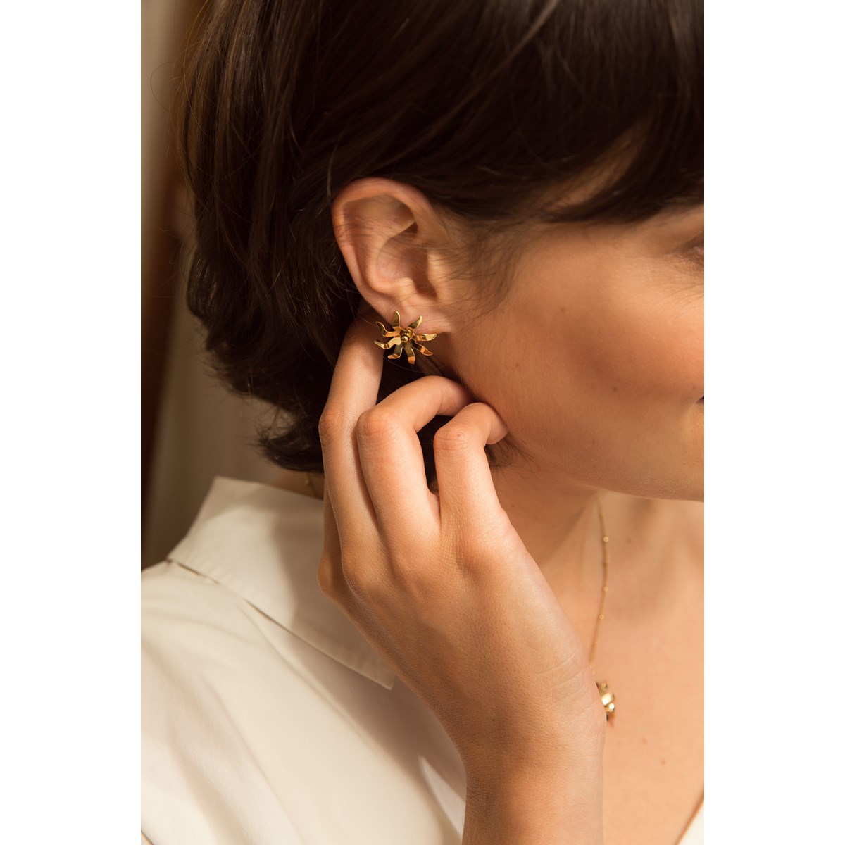 boucles d'oreilles puces soleil doré à l'or fin - ÉOS