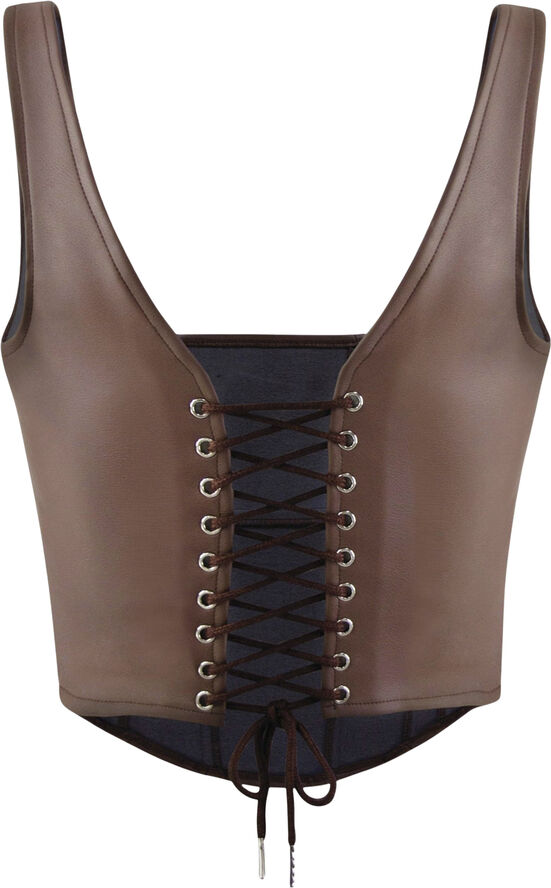OW Collection Amara Faux Leather Top Cappuccino