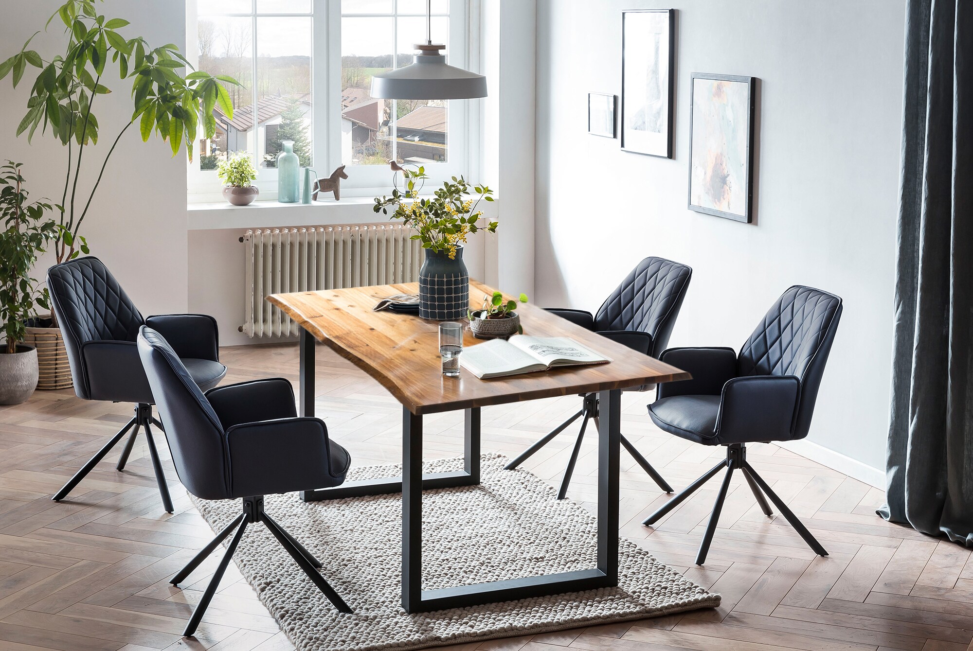 Essgruppe 5 tlg. 180x90 cm Sitzgruppe Massivholz Essstuhl Esstisch Tisch Stuhl