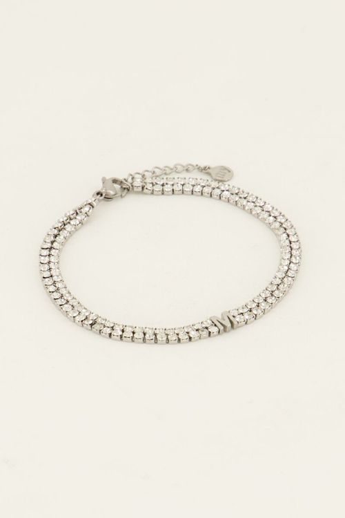 Dubbele strass armband met initial