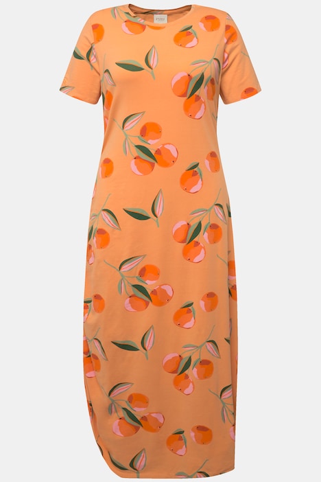 Maxikleid, Pfirsiche, Rundhals, Halbarm, Biobaumwolle