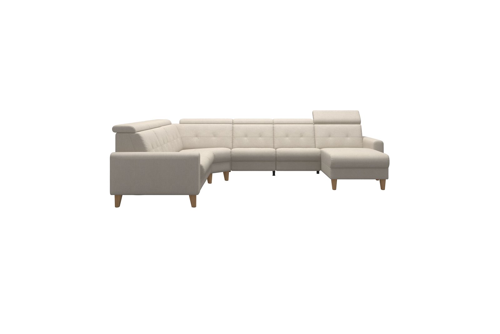 Anna C22 hjørnesofa (PMCMM) med LS (M) Tekstil Daisy Sand med A1 arm og eikbeisede skrå ben, 14 cm. (Power-Manual-CornerManual-Manual-Manual)