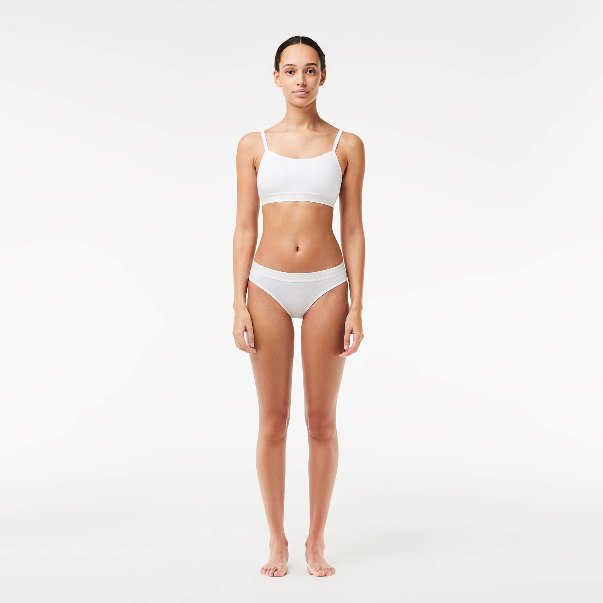 Culotte avec imprimé graphique en coton stretch Culottes & bas - Blanc - Lacoste - Femme