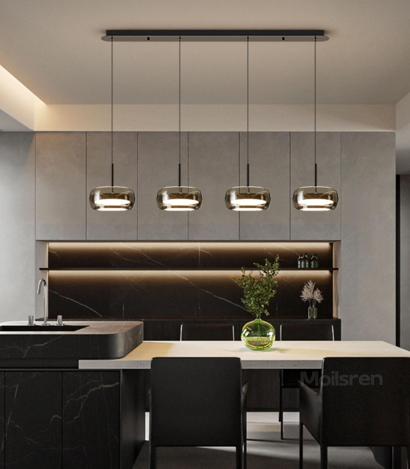 Moderne LED Pendelleuchte Kristall Glas Hängeleuchte Wohnzimmer Dimmbar Esstischlampe Hängelampe Esstisch mit Fernbedienung Pendellampe für Kücheninsel Esszimmer Wohnzimmer (4 Köpfe)