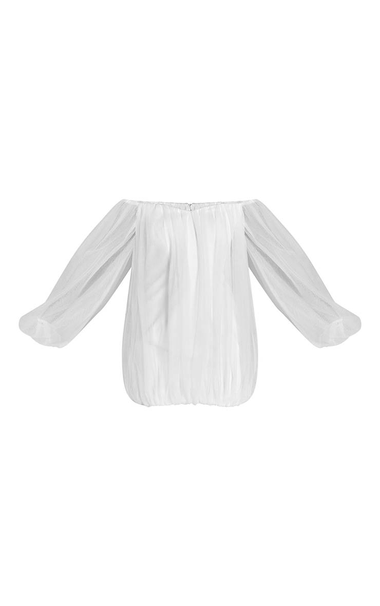 Blanc Mini Robe Bardot Bouffante En Organza Premium