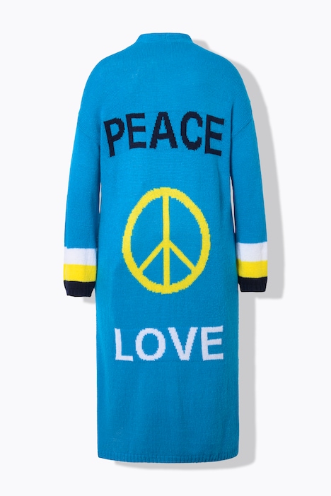 Long-Strickjacke, Rücken Peace-Motiv, offene Form