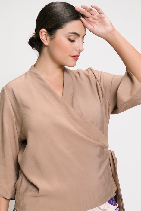 Bluse, Wickeloptik, V-Ausschnitt, 3/4-Arm
