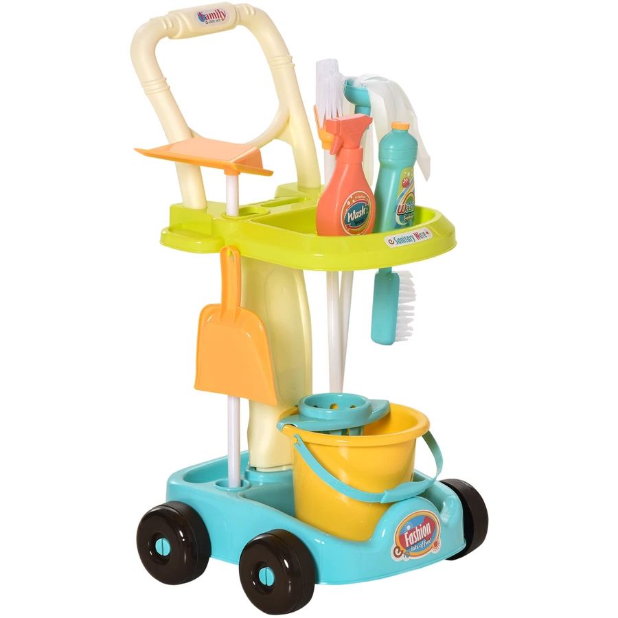 HOMCOM Kinderreinigungsset mit Rollen und passendes Zubehör bunt