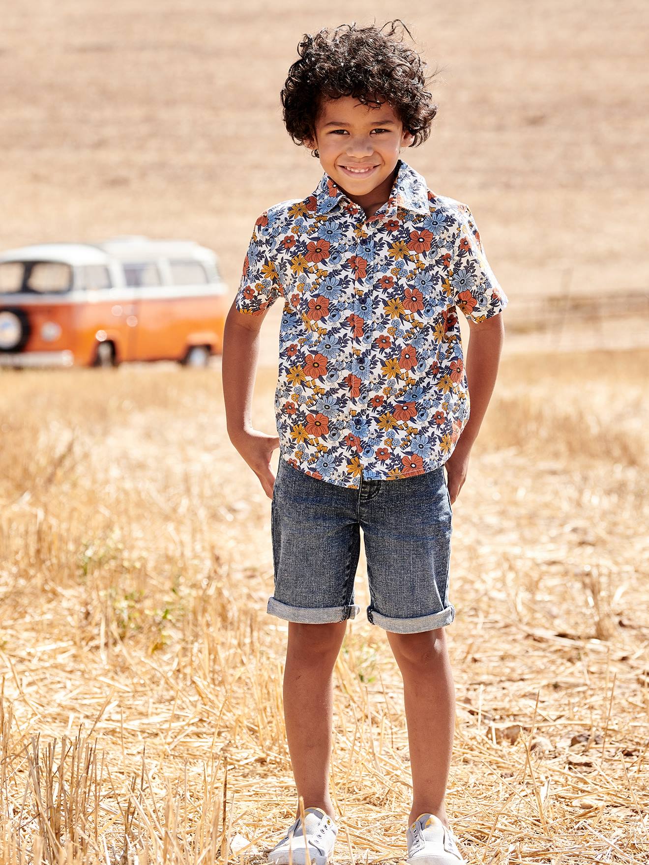 Bermuda de moletom com efeito jeans para meninos, lavagem azul escura