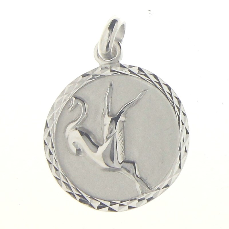 Pendentif médaille zodiaque astrologique Capricorne en argent + chaine