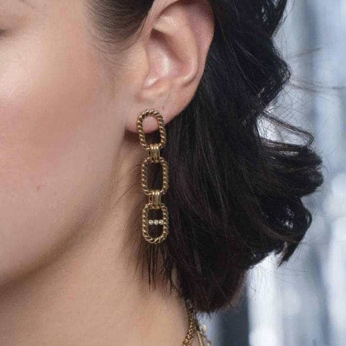 Boucles d'oreilles - Acier inoxydable doré & oxyde de zirconium