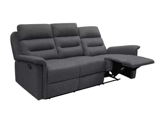 Canapé de Relaxation 3 places en Tissu Gris Léon - Gris anthracite - L191 x 94 x 100cm - Loungitude