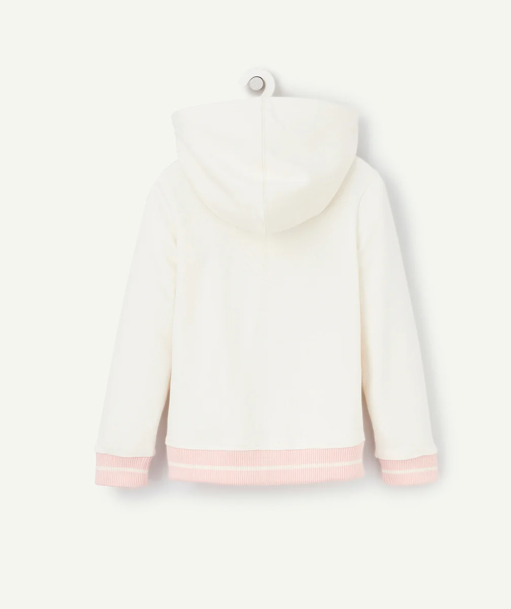 GILET ZIPPÉ À CAPUCHE FILLE EN FIBRES RECYCLÉES ÉCRU AVEC POCHES