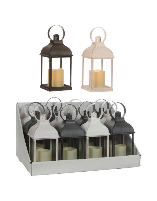 House Of Seasons Lantaarn Met Verlichting 2 Ass - Verlichting - 11x11x23 cm Wit Grijs