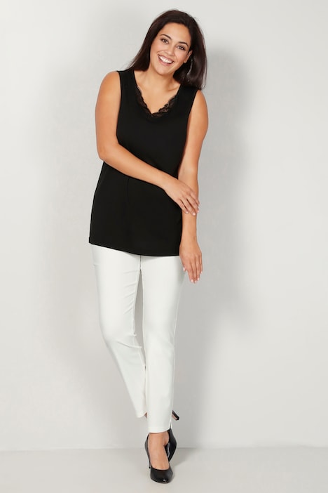 Top, figurfreundlich, V-Ausschnitt, Spitze, Pailletten