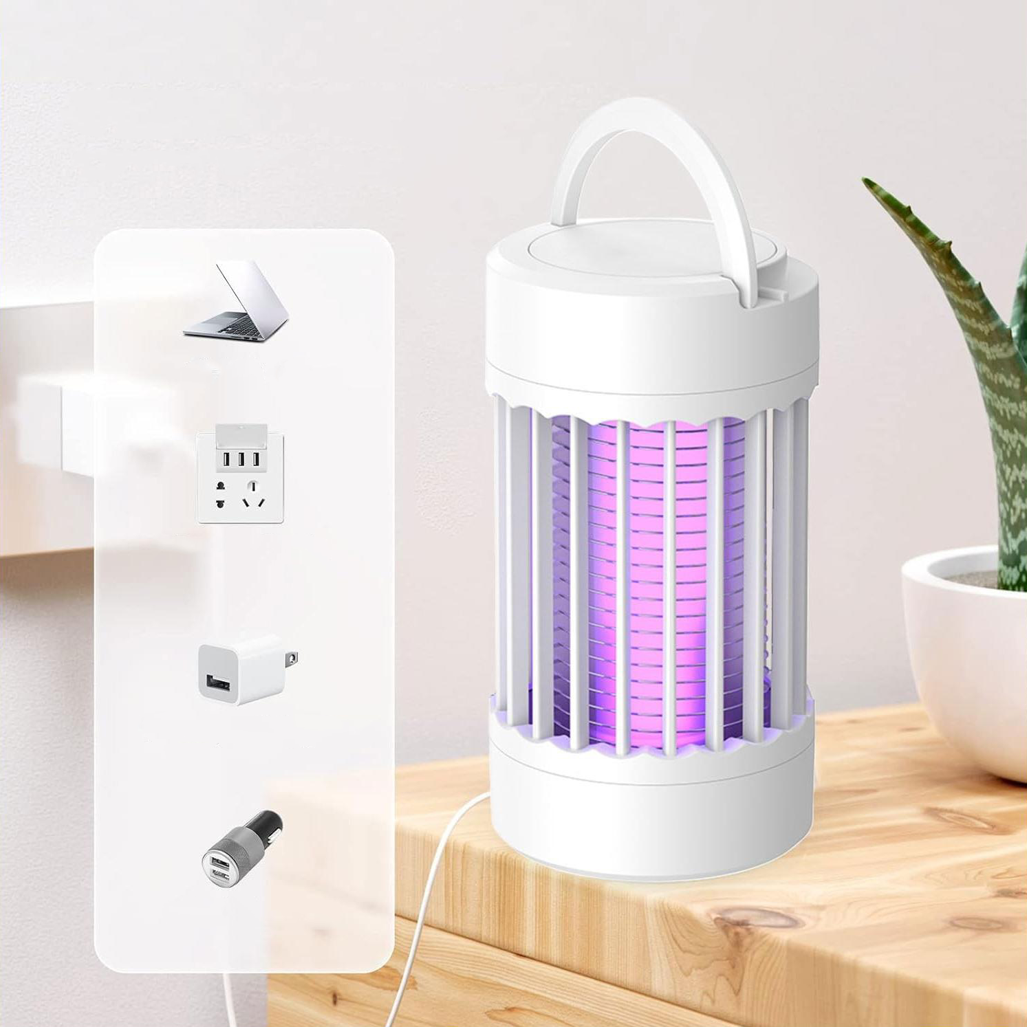 (Ø65x125mm) Elektrische USB Photokatalyse Anti Mücken Insekten Lampe Moskito Falle - Weiss