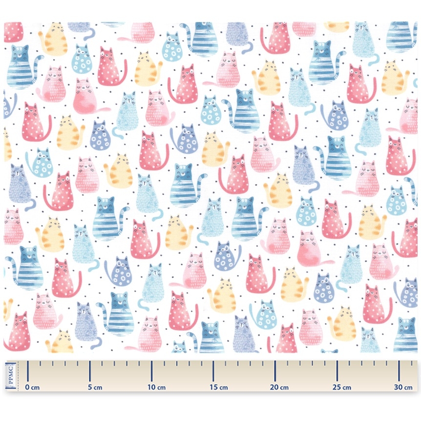 Tissu Coton Au Mètre Ex2332 Multichats Petrole Rose