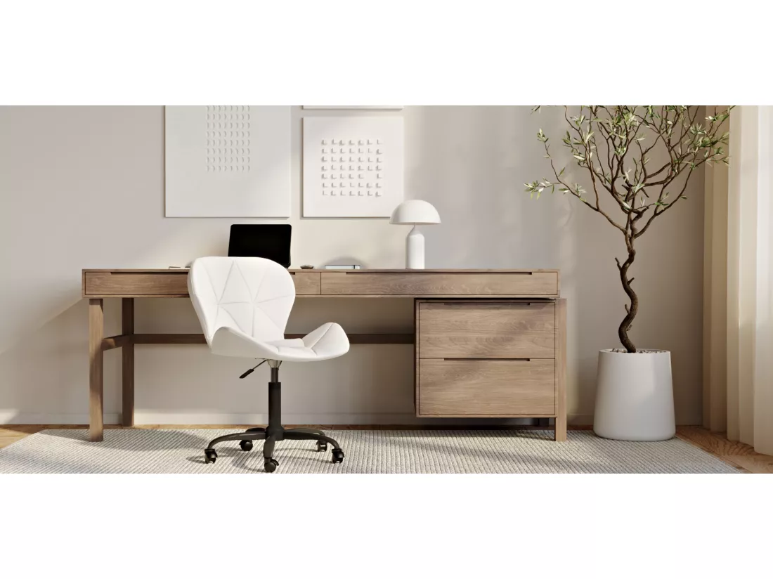 Chaise de bureau avec roulettes - Chaise pivotante de bureau - Revêtement en similicuir - Structure noire Wito Blanc