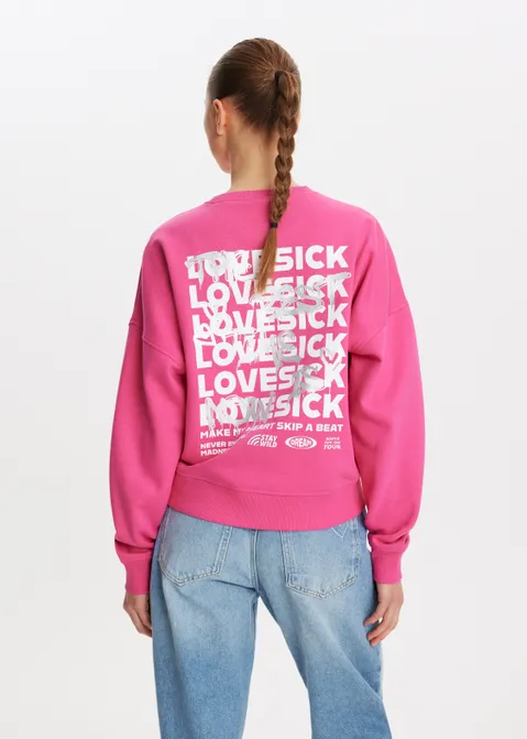 Sweater met print lovesick paars (FUCHSIA)