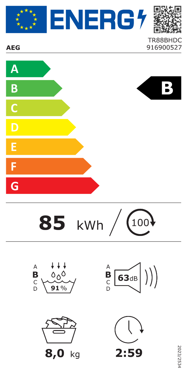 AEG warmtepomp droogkast TR88BHDC - 8 kg