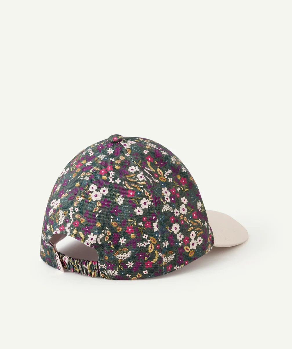 CASQUETTE BÉBÉ FILLE ROSE ET VERT IMPRIMÉ FLEURI