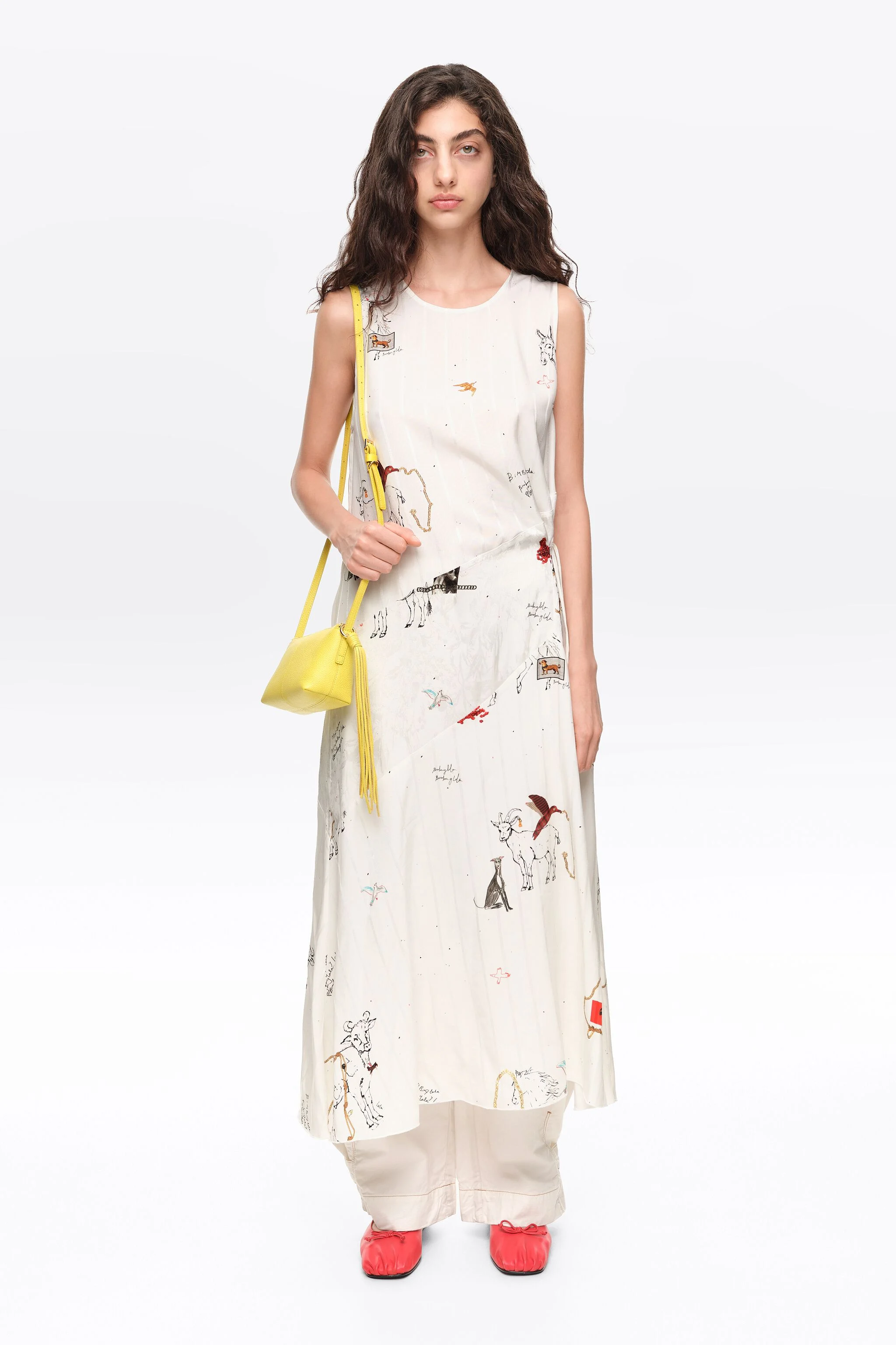 Vestido midi sem mangas com estampa de colagem Animal Chain