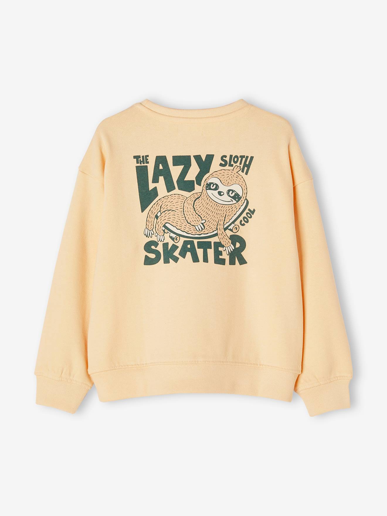 Moletom amarelo claro com estampa grande nas costas, para meninos.