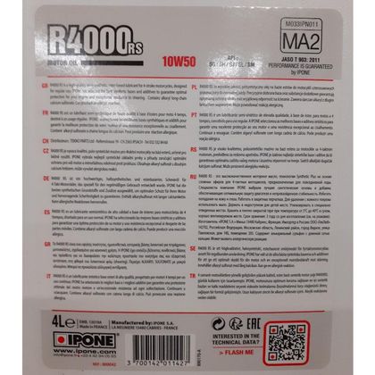 Huile moteur Ipone R4000 RS - 10W50 - 4 LITRES Universel