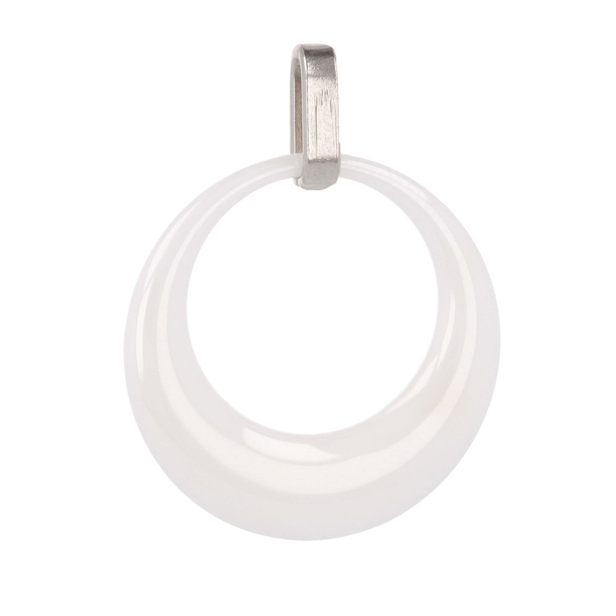 Pendentif Acier inoxydable 316L forme de cercle en Céramique Blanche