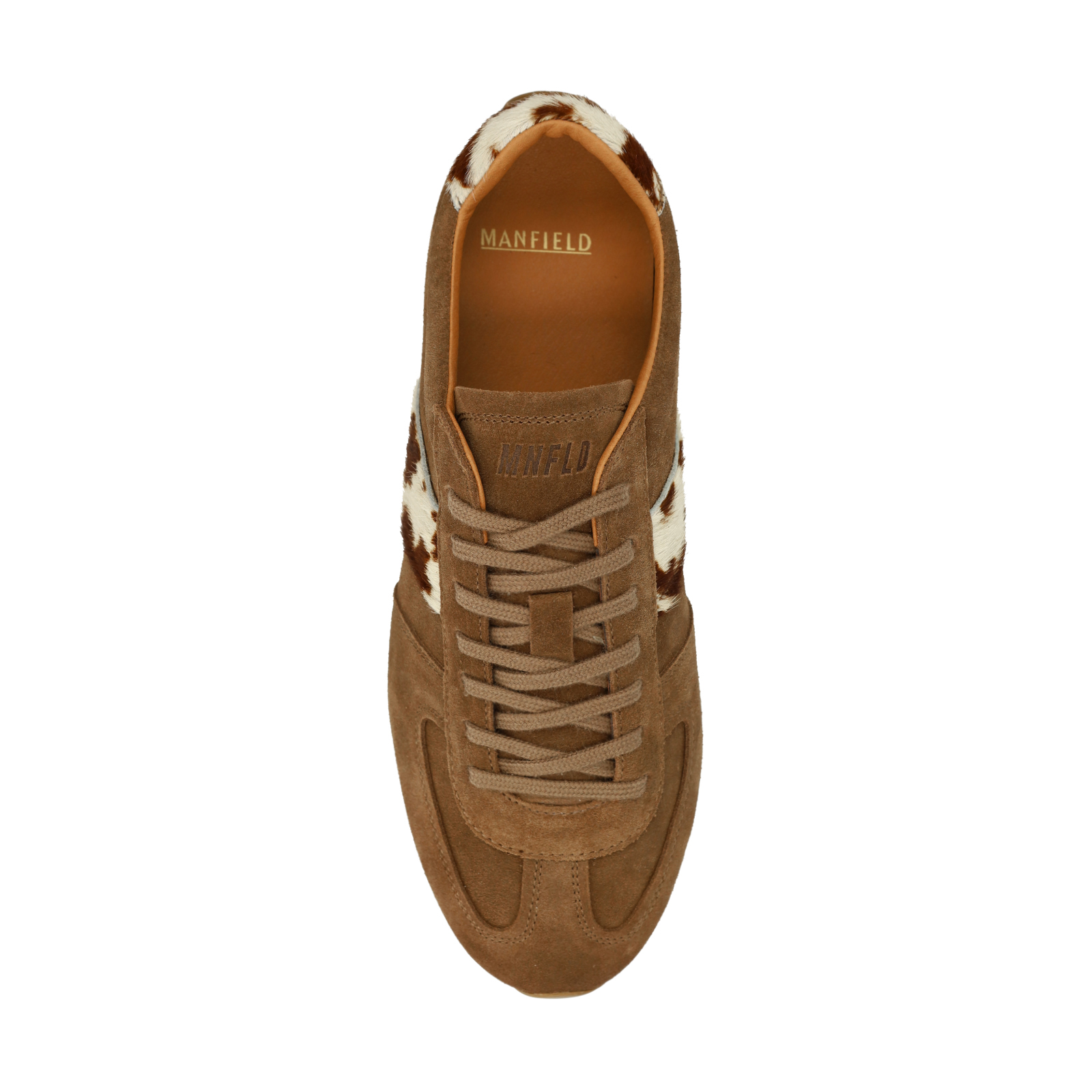 Bruine suède sneakers met cow print vacht