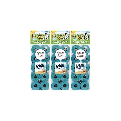 Pacote com 140 sacos para recolher excrementos com aroma de oceano.