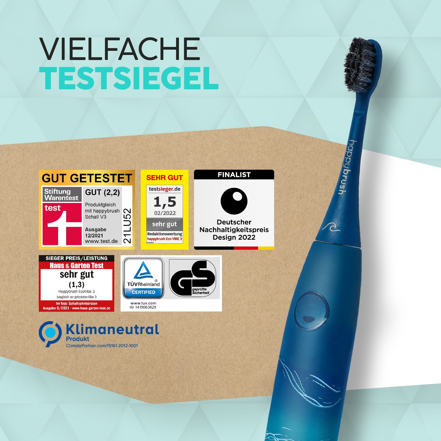 happybrush Schallzahnbürste ECO VIBE 3 Set M