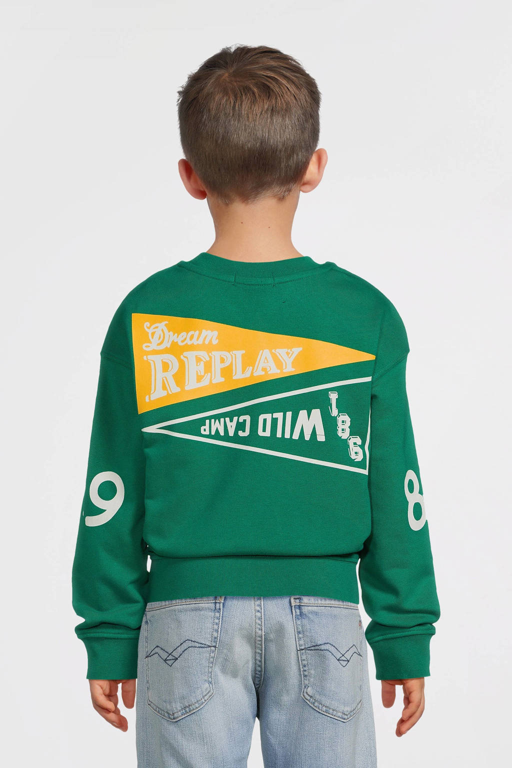 REPLAY trui met printopdruk groen