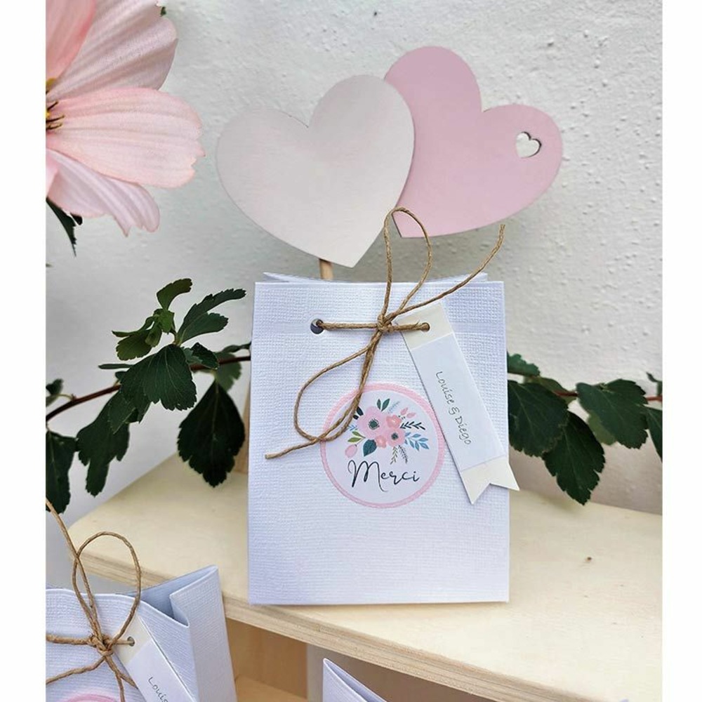 60 stickers ronds merci - mariage floral