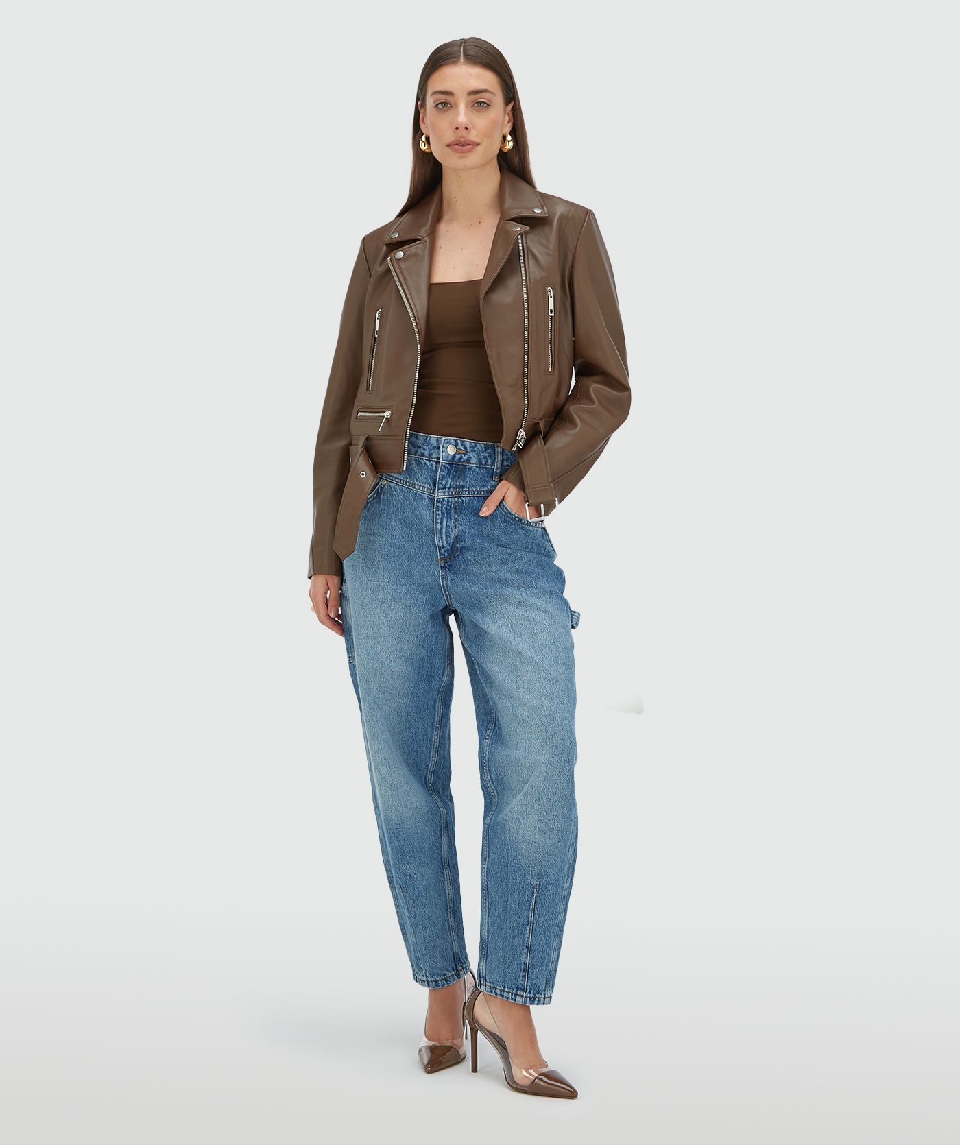LUA regular fit jacket van leer - dark brown
