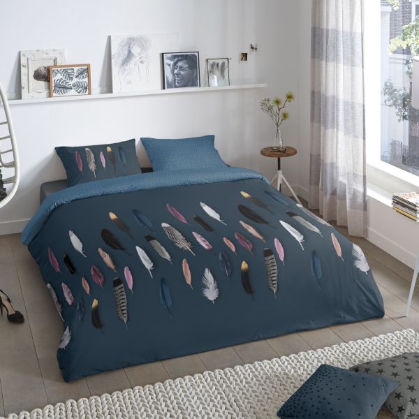 Muller Textiel Good Morning Feathers Dekbedovertrek - 200 x 220 cm - Blue